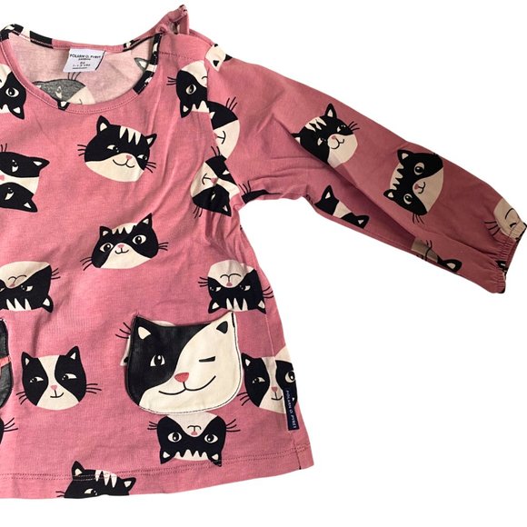 Polarn O. Pyret size 1-1.5 yeas old 86 cm, pink cat print blouse w/ front pocket - Picture 3 of 10